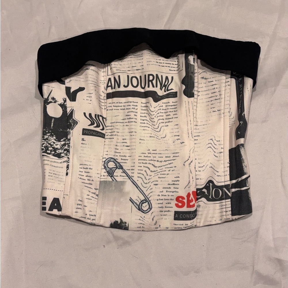 With Jean Newspaper Print Corset Top